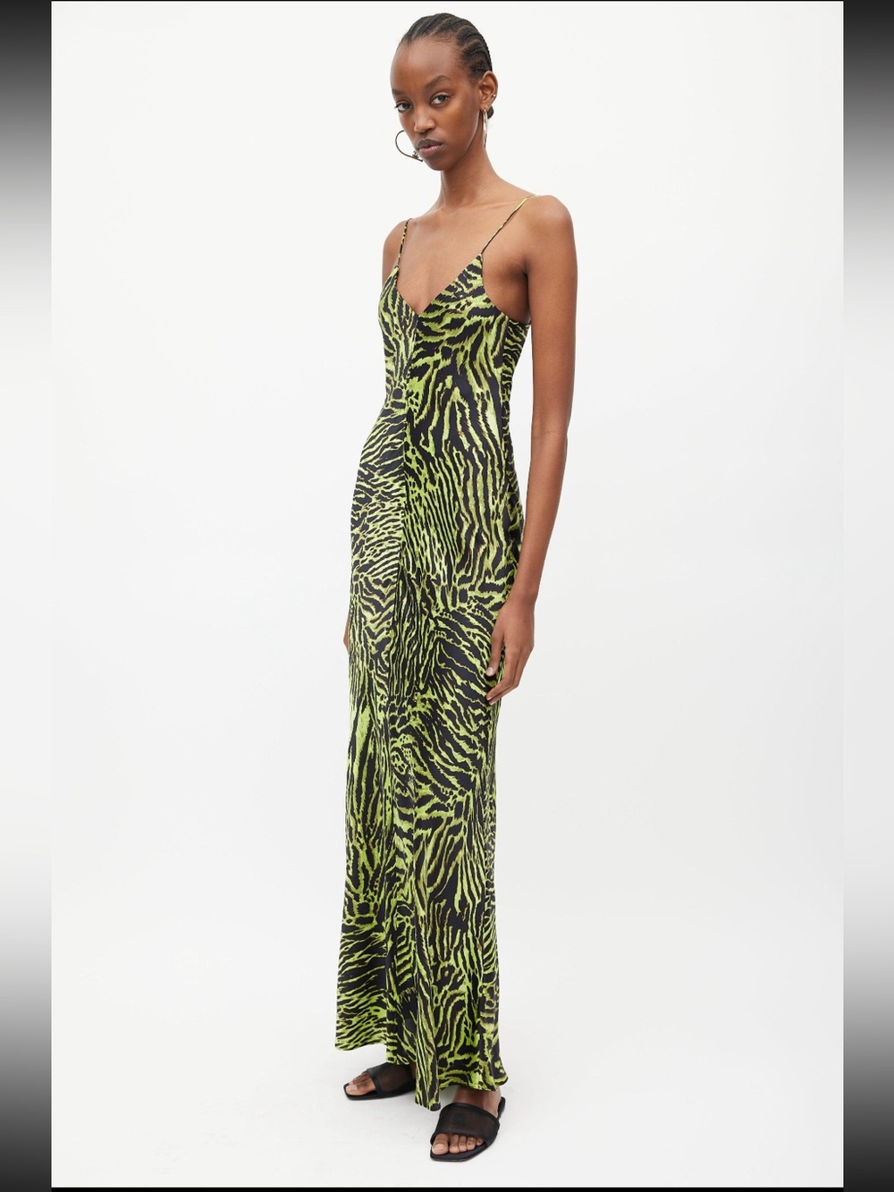 GANNI Green Tiger Print Silk Gown Maxi Dress size EU 36/ US 4
